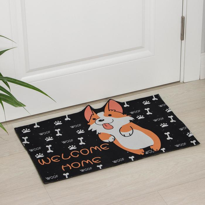 Коврик влаговпитывающий придверный Доляна &laquo;Корги&raquo;, без окантовки, 39&times;59 см, цвет чёрный