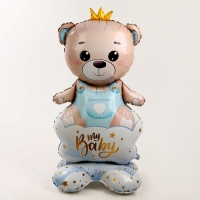 Шар фольгированный 62" &laquo;Мишка в короне &mdash; мальчик&raquo; на подставке, под воздух