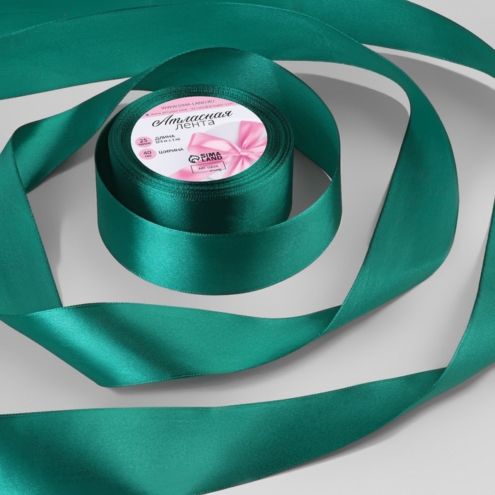 Лента атласная, 40 мм &times; 23 &plusmn; 1 м, цвет изумрудный №126