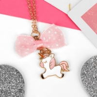 Кулон детский &laquo;Выбражулька&raquo; единорог с бантом, цвет бело-розовый в золоте