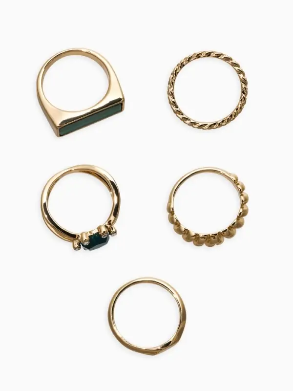 Набор колец 5 шт "Новый стиль" натурель, размер МИКС, цвет изумрудный в золоте