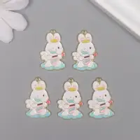 Декор для творчества металл, эмаль "Зайчик-купидон" 2,7х1,7 см