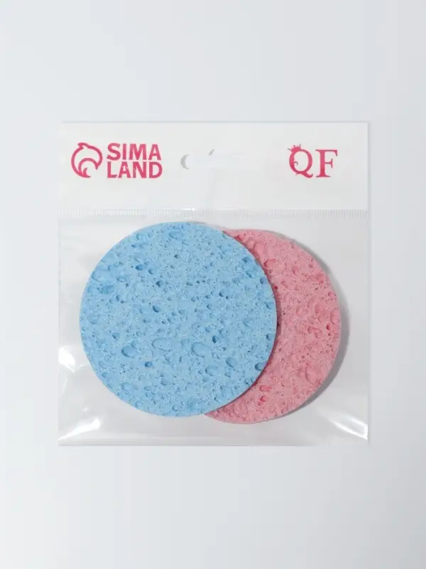 Спонж для умывания, набор - 2 шт., d=8 см, розовый/синий