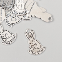 Металлический элемент, декоративная подвеска &laquo;Котик: Я твой хозяин&raquo; набор 10 шт 1,6х2,5 см   1088361