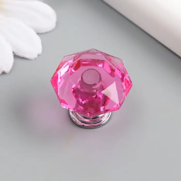 Ручка для шкатулки металл "Кристалл розовый" серебро 2,6х2,6х2,4 см