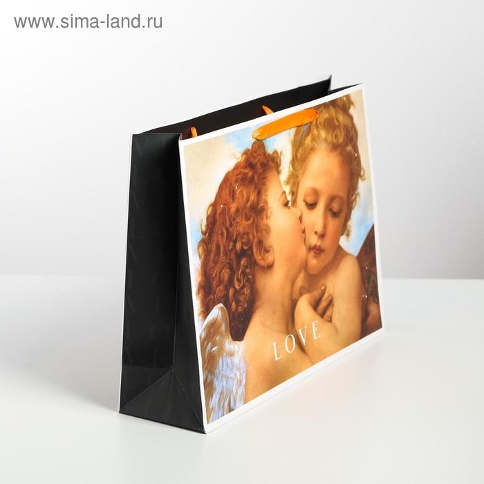 Пакет подарочный ламинированный горизонтальный, упаковка, Love, L 40 х 31 х 11,5 см