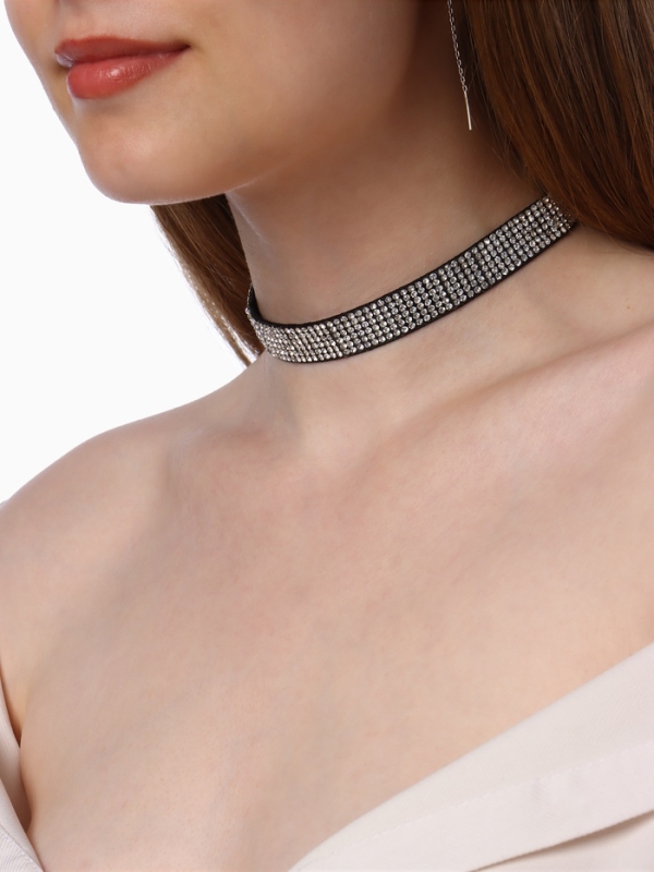 Чокер &laquo;Грация искр&raquo;, тонкий, цвет черно-серебряный, L=30 см