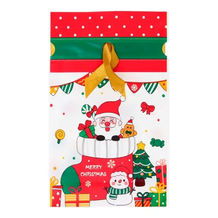 Пакет полиэтиленовый подарочный, с завязками "Новогодний носок", 15х23см.