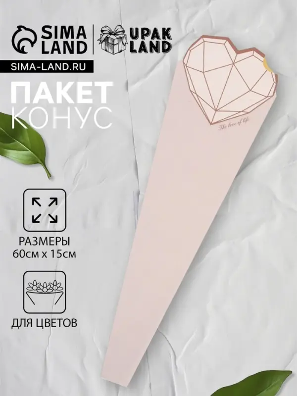 Конус для цветов, пудра, 60&times;15 см