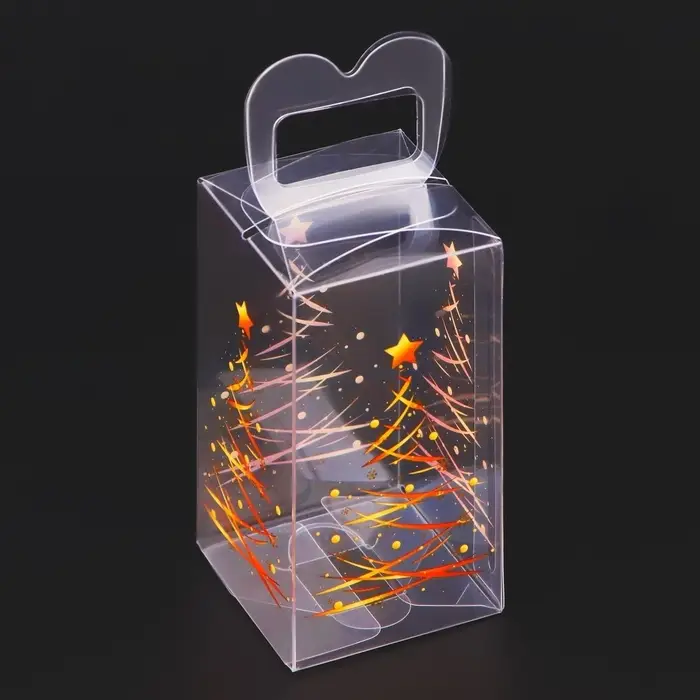 Коробка подарочная новогодняя складная ПВХ &laquo; Ёлочка гори!&raquo; 4&times;4&times;8 см