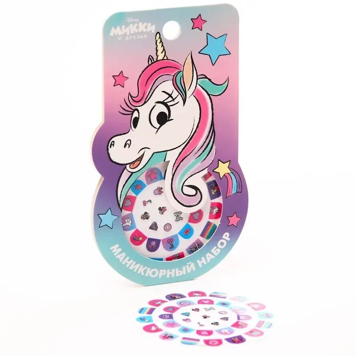 Наклейки для ногтей детские, Минни маус и единорог