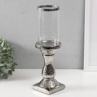 Подсвечник керамика, стекло на 1 свечу "Монти" d=7,5 см серебро 9х9х31,5 см