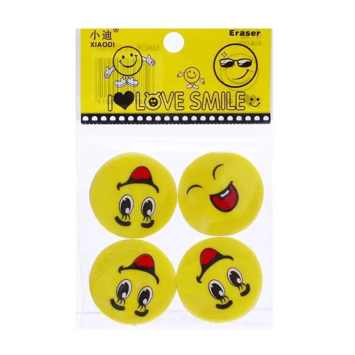 Набор ластиков фигурных Calligrata "Смайлы", 4 штуки, в блистере, МИКС
