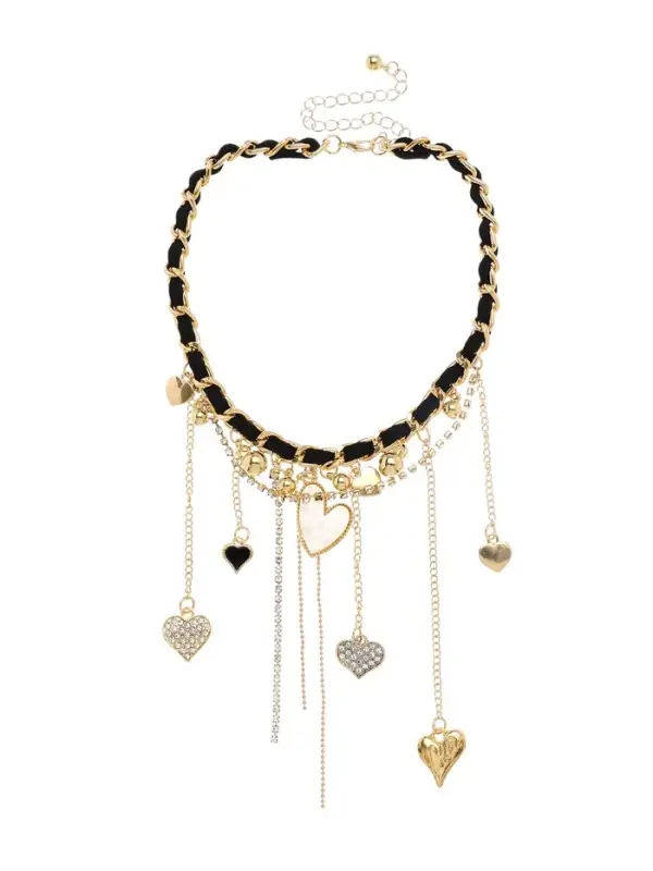Колье "Акцент" с сердечками, многослойное, цветной в золоте