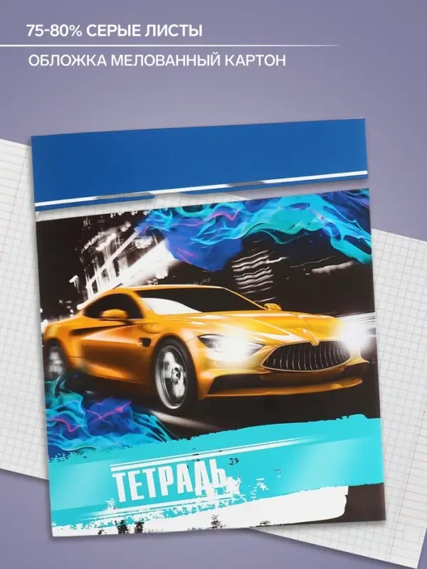 Тетрадь 48 листов в клетку, Calligrata &laquo;Авто&raquo;, обложка мелованный картон, серые листы, МИКС