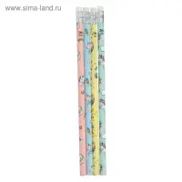 Карандаш чернографитный с ластиком &laquo;Единороги&raquo;, твердость НВ, корпус круглый, МИКС (штрихкод на штуке)