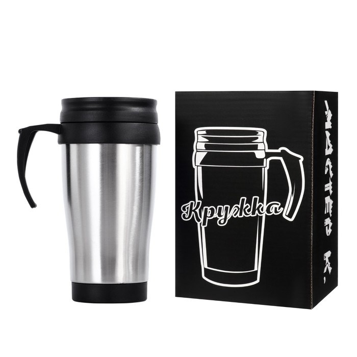 Термокружка Мастер К, 350 мл, Classic &laquo;Барна&raquo;, 13&times;18 см, сохраняет тепло 2 ч, нержавеющая сталь, чёрная