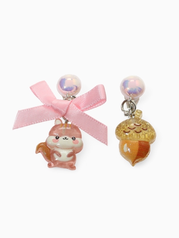 Серьги-клипсы детские "Выбражулька" белочка с бантом, жёлудь с жемчужиной, цветные