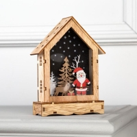Светодиодная фигура &laquo;Дом с Дедом Морозом&raquo; 12 &times; 17 &times; 4 см, дерево, батарейки АААх2 (не в комплекте), свечение тёплое белое