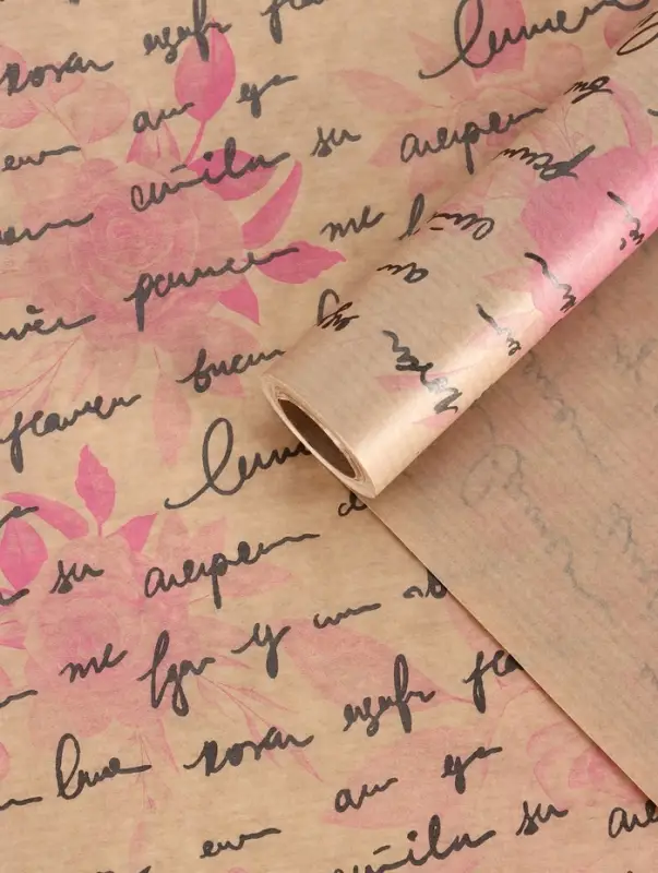 Бумага упаковочная крафт &laquo;Розы письмо&raquo;, розовый/графит, 0.72&times;10&plusmn;5% м, 40 г