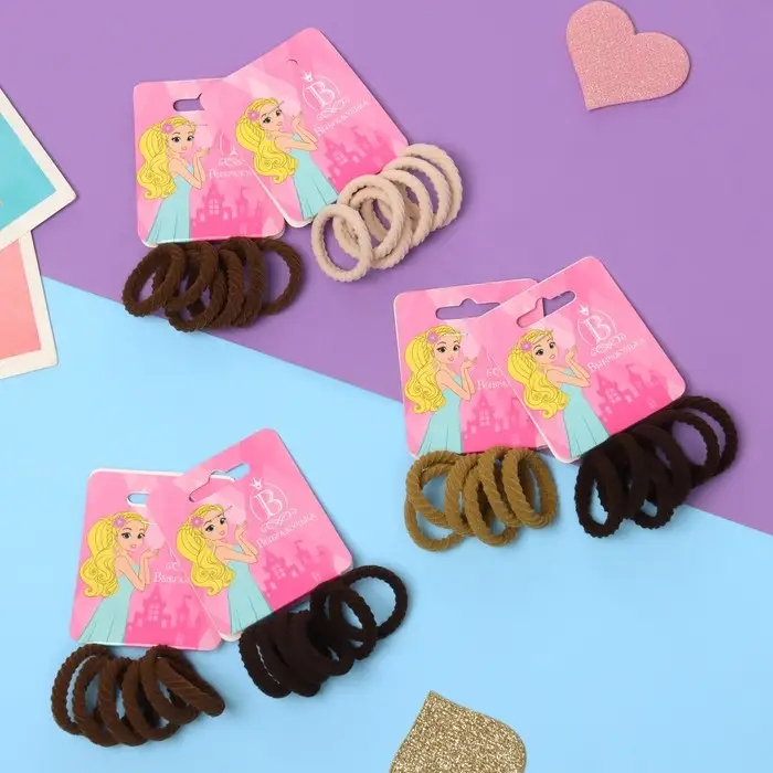 Резинка для волос "Махрушка спорт" (набор 6 шт) полосы диагональ, 2,5 см, коричневые