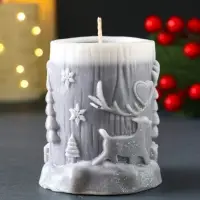Свеча новогодняя столбик "Сказочный лес" 75х82 мм, серый