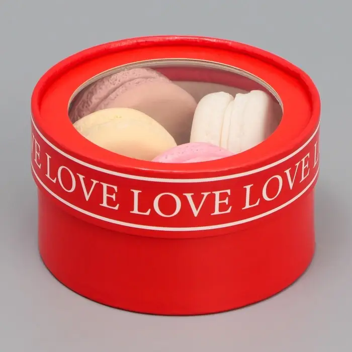 Коробка для макарун, кондитерская упаковка тубус с окном Love, 12 х 12 х 5 см