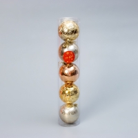 Набор шаров пластик d-8 см, 5 шт "Бахор" винтаж, золото