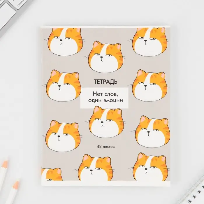 Тетрадь в клетку, 48 л., А5, на скрепке, блок №1 &laquo;Котики приколы&raquo; МИКС