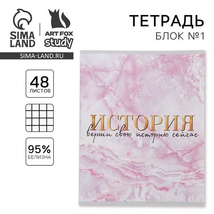 Тетрадь предметная 48 листов, А5, МРАМОР, со справ. мат. &laquo;1 сентября: История&raquo;, обложка мелованный картон 230 гр внутренний блок в клетку белизна 96%