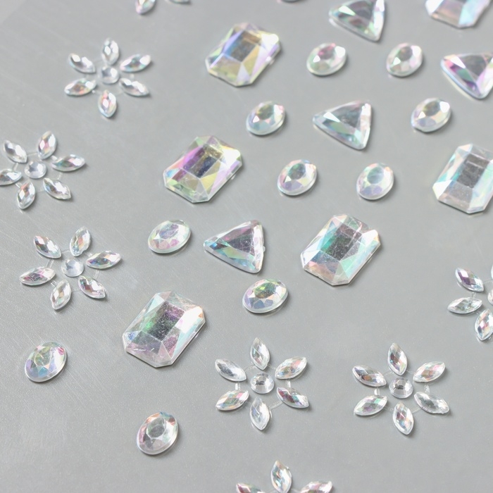 Наклейка пластик стразы на волосы "Геометрия, цветы" серебро 21х15,5 см