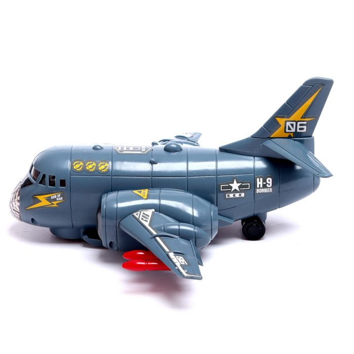 Самолет &laquo;Транспортный&raquo;, работает от батареек, световые и звуковые эффекты, цвет серый