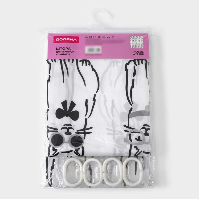 Штора для ванноы Доляна Cats, 180&times;180 см, полиэстер, цвет белый