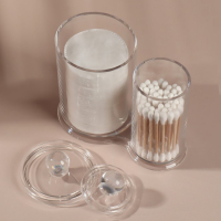 Органайзер для хранения ватных палочек и дисков, с крышкой, 2 секции, 12,5 &times; 7,3 &times; 13,5 см, в картонной коробке, цвет прозрачный