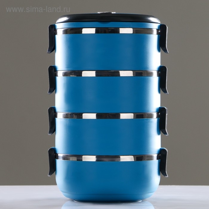 Ланч бокс с отделениями, контейнер для еды "Доляна", 2 л, 4 уровня, сохраняет тепло 3 ч, 14 х 26 см