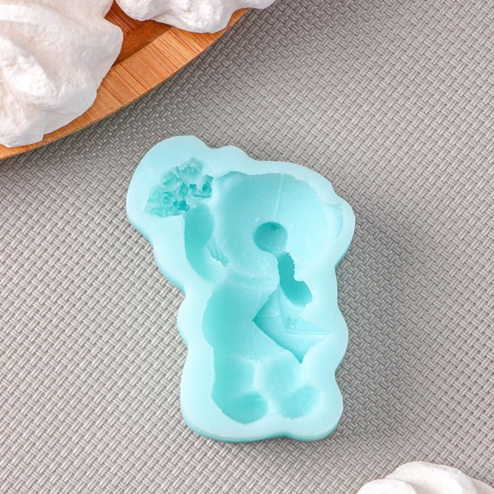 Силиконовый молд &laquo;Мишка с букетом&raquo;, 6,1&times;4,6&times;1,4 см, цвет бирюзовый
