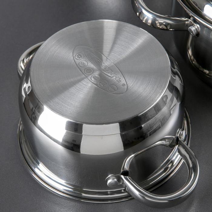 Набор кастрюль &laquo;Гретта&raquo;, 4 предмета: 1,8 л, 2,5 л, 3,4 л, 4,5 л, металлические крышки, капусльное дно, индукция