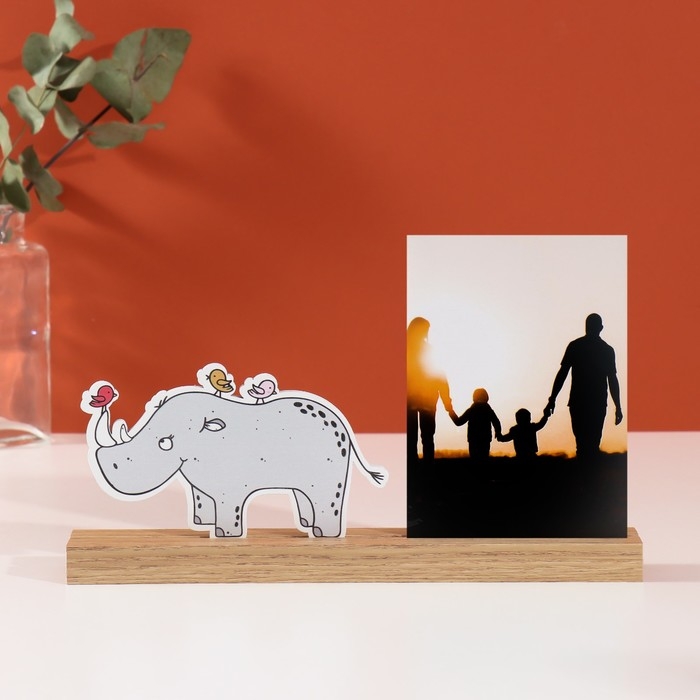 Фоторамка дерево, акрил 10х15 см "Носорог с птичками" 4х27,3х14 см