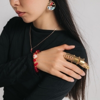 Браслет &laquo;Япония&raquo; кошечка с бусинами, цветной в золоте, 16 см