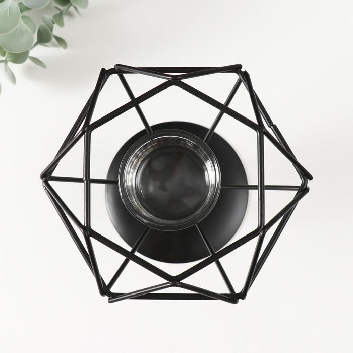Подсвечник металл, стекло "Бриллиант" чёрный 13,5х14х12 см