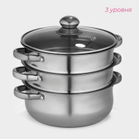 Мантоварка - пароварка из нержавеющей стали Доляна &laquo;Классика&raquo;, d=24 см, 3 уровня, общий объём &mdash; 7,9 л