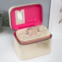 Шкатулка кожзам с зеркалом "Узоры, бабочки" беж н-р 3 шт 19х10,5х10,5 21х13х14 15х23х17см