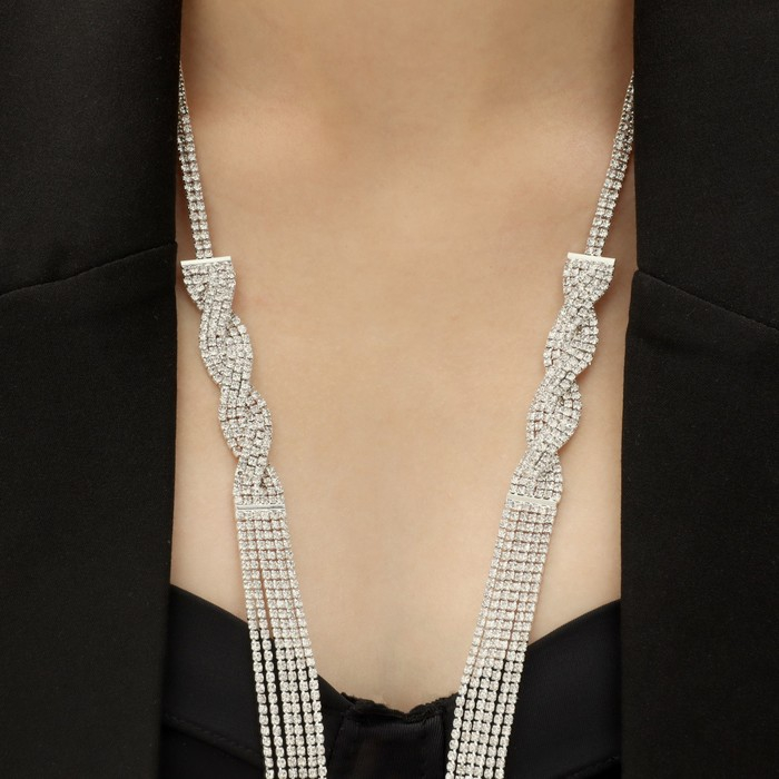 Набор 2 предмета: серьги, колье &laquo;Лёд&raquo; косичка, 80см, цвет белый в серебре, 80см