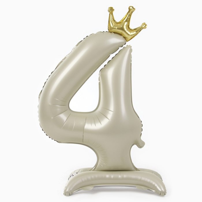 Шар фольгированный 42" &laquo;Цифра 4 с короной&raquo; на подставке, цвет взбитые сливки