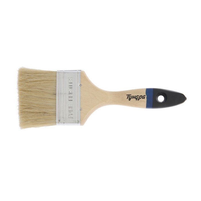 Кисть плоская ТУНДРА, натуральная щетина, деревянная рукоятка, 3 Кисть плоская ТУНДРА, натуральная щетина, деревянная рукоятка, 3", 75 мм