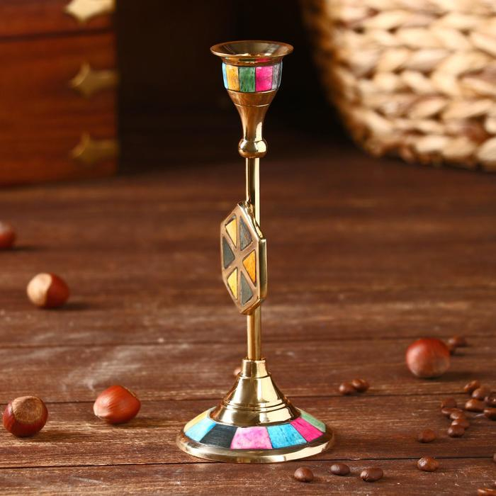 Подсвечник "Калейдоскоп" латунь, перламутр 7х7х18 см
