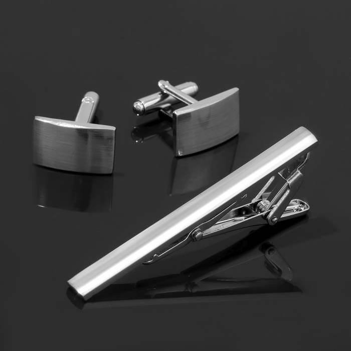 Набор мужской медный &laquo;Запонки + Зажим для галстука&raquo; классика, цвет серебро