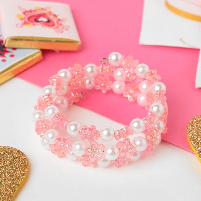 Браслет-пружинка детский &laquo;Выбражулька&raquo; цветочки хрустальные, цвет бело-розовый