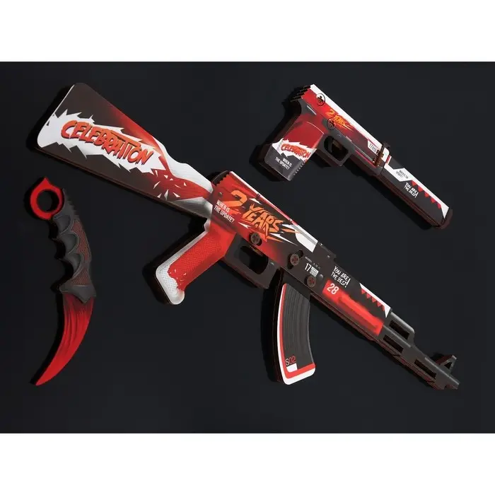 Набор сувенирное оружие &laquo;Red&raquo;, автомат, пистолет с глушителем, керамбит, 3 шт