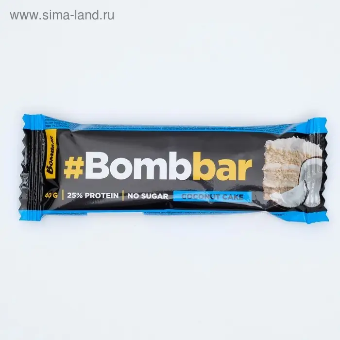 Протеиновый батончик Bombbar в шоколаде, кокосовый торт, спортивное питание, 40 г